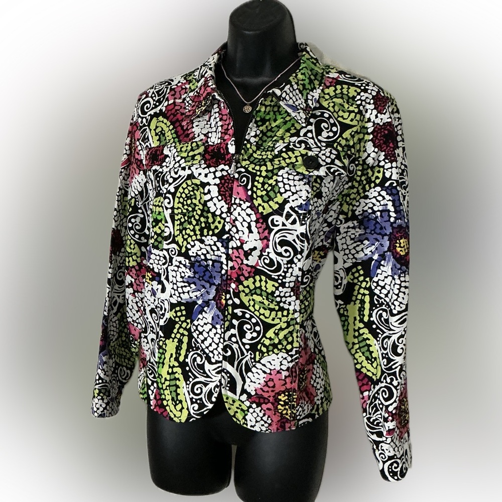 Coldwater Creek Floral Print Button Front Jacket Blazer MP